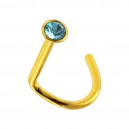 Gold Anodized 316L Steel Nose Stud Screw Ring w/ Turquoise Strass