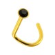 Gold Anodized 316L Steel Nose Stud Screw Ring w/ Black Strass