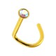 Gold Anodized 316L Steel Nose Stud Screw Ring w/ Rainbow Strass