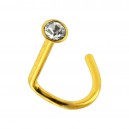 Gold Anodized 316L Steel Nose Stud Screw Ring w/ White Strass