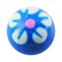 Boule de Piercing Acrylique Fleur 5 Pétales Blanc / Bleu Foncé