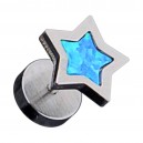 Metallized 316L Steel Fake Earlobe Plug Stud w/ Blue Synthetic Opal Star
