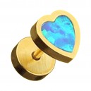 Fake Plug Stahl 316L Eloxiert Golden Herz Synthetischen Opal Blau