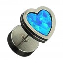 Fake Plug Stahl 316L Metallisiert Herz Synthetischen Opal Blau