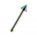 Rainbow Anodized Straight Pin Nose Bone Bar with Spike