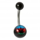 Black Acrylic Belly Bar Navel Button Ring w/ Cannabis Printed