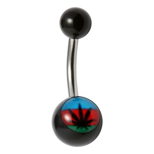 Piercing Nombril Acrylique Noir Imprimé Cannabis