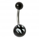 Black Acrylic Belly Bar Navel Button Ring w/ Zebra Printed