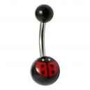 Black Acrylic Belly Bar Navel Button Ring w/ Ladybug Printed