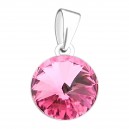 Pink Round 11mm Strass 925 Sterling Silver Pendent
