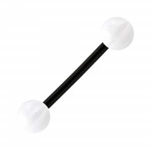 White/Transparent Bicolor Bioflex Tongue Barbell Ring with Black Bar