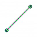 Industrial-Piercing Barbell 14G Gestreifte Biene Rosa / Grün Kugeln