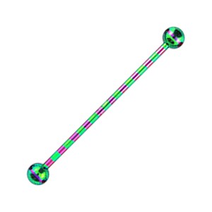 Industrial-Piercing Barbell 14G Gestreifte Biene Rosa / Gr&uuml;n Kugeln