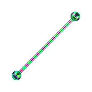 Pink/Green Bee Striped Industrial Piercing 14G Barbell w/ Balls