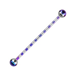 Industrial-Piercing Barbell 14G Gestreifte Biene Lila Kugeln
