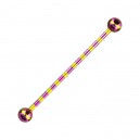 Industrial-Piercing Barbell 14G Gestreifte Biene Gelb / Rosa Kugeln