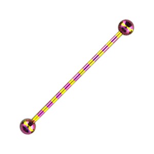 Industrial-Piercing Barbell 14G Gestreifte Biene Gelb / Rosa Kugeln