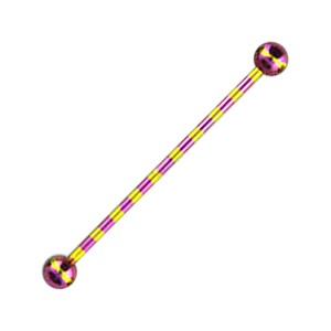 Yellow/Pink Bee Striped Industrial Piercing 14G Barbell w/ Balls
