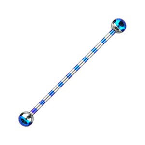 Industrial-Piercing Barbell 14G Gestreifte Biene Hellblau Kugeln