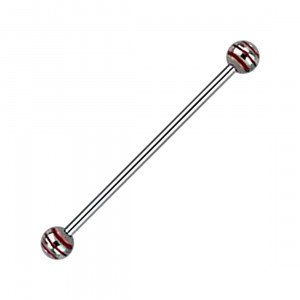 3 Red Stripes Balls Industrial Piercing 14G Barbell