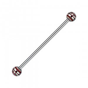 Industrial-Piercing Barbell 14G Kugeln 3 Rote Streifen
