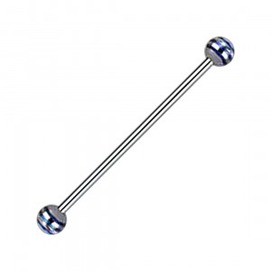 Industrial-Piercing Barbell 14G Kugeln 3 Blaue Streifen