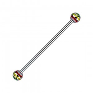 Industrial-Piercing Barbell 14G Kugeln 3 Ganja Streifen