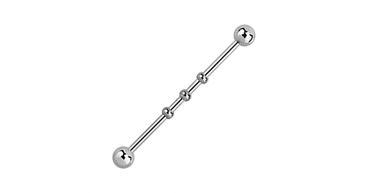 Industrial Piercing 316L Steel Barbell w/ Two Balls & Three Little Balls