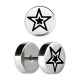 Double Star Etched 316L Steel Earlobe Fake Plug Stud Ring