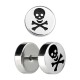Skull and Bones Etched 316L Steel Earlobe Fake Plug Stud Ring