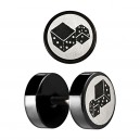 Two Dices Laser-Cut Black Anodized Ear Fake Plug Stud Ring