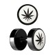 Cannabis Laser-Cut Black Anodized Ear Fake Plug Stud Ring