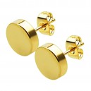 Gold Anodized Mirror Finishing Thick Disk Earrings Ear Pair