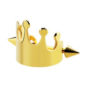 Gold Anodized Crown Helix Piercing Jewel Ring w/ Two Spikes