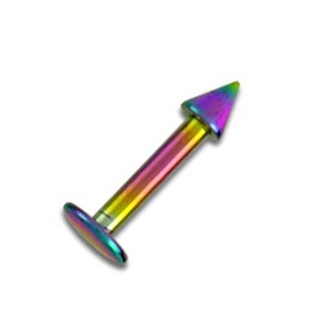 Rainbow Anodized Grade 23 Titanium Tragus / Labret Bar Stud Ring w/ Spike