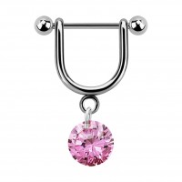 Joya Piercing Hélix Estribo Colgante Zirconia Cúbica Redondo Rosa