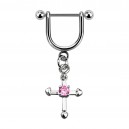 Helix-Piercing-Schmuck Steigb&uuml;gel Baumelnden Zirkonia Christliches Kreuz Rosa