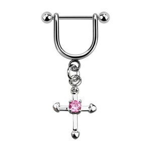 Helix-Piercing-Schmuck Steigbügel Baumelnden Zirkonia Christliches Kreuz Rosa