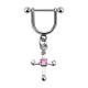 Stirrup Helix Piercing Ring Bar Jewel w/ Dangling Pink Christian Cross Zirconia