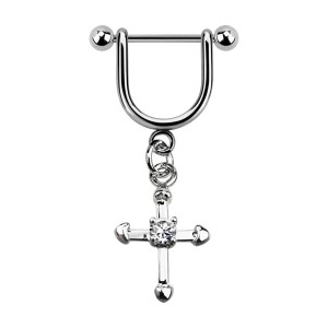 Helix-Piercing-Schmuck Steigb&uuml;gel Baumelnden Zirkonia Christliches Kreuz Wei&szlig;