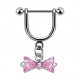 Stirrup Helix Piercing Ring Bar Jewel w/ Dangling Pink Bowtie Zirconia