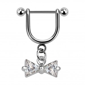 Helix-Piercing-Schmuck Steigb&uuml;gel Baumelnden Zirkonia Schleife Wei&szlig;