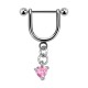 Stirrup Helix Piercing Ring Bar Jewel w/ Dangling Pink Heart Cubic Zirconia