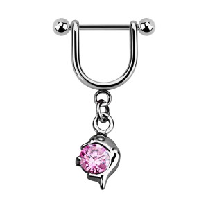 Helix-Piercing-Schmuck Steigb&uuml;gel Baumelnden Cubic Zirkonia Delfin Rosa