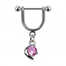 Stirrup Helix Piercing Ring Bar Jewel w/ Dangling Pink Crescent Moon Zirconia