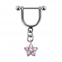 Stirrup Helix Piercing Ring Bar Jewel w/ Dangling Pink Flower Cubic Zirconia