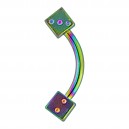 Rainbow Anodized Eyebrow Curved Bar Ring w/ Two Dices