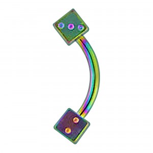 Rainbow Anodized Eyebrow Curved Bar Ring w/ Two Dices