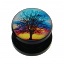 Lobus- / Ohr-Plug Acryl Schwarz Logo Baum des Lebens