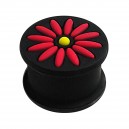 Plug Oreille Silicone Biocompatible Fleur 12 Pétales Rouge / Noir